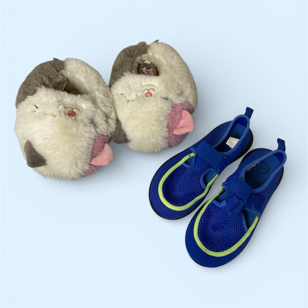 Boys Shoe Lot Size 13/1 Squishmallow Cat Slippers & Wonder Nation Swim Shoes